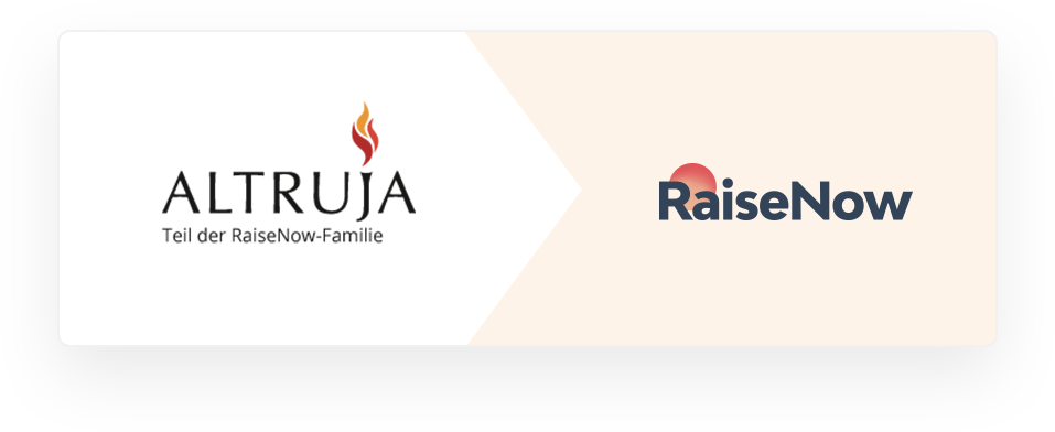 Aus Altruja wird RaiseNow: Das Altruja Logo neben dem RaiseNow Logo